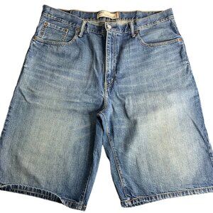 Levis 569 Loose Fit Straight Denim Shorts 38 Med Wash Button Zip 12 in 5 Pocket